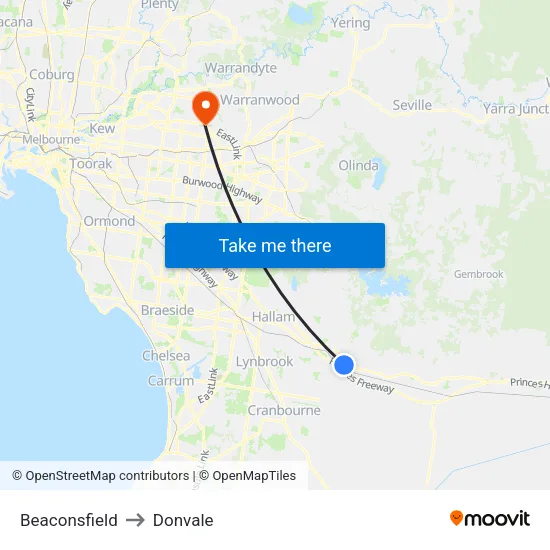 Beaconsfield to Donvale map