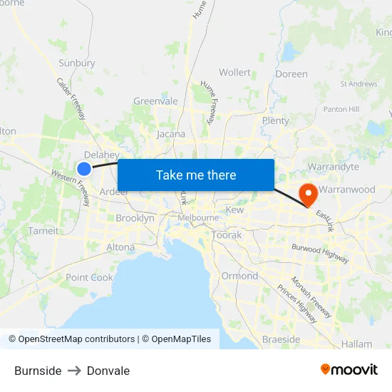 Burnside to Donvale map