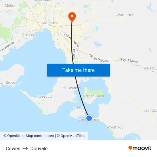Cowes to Donvale map