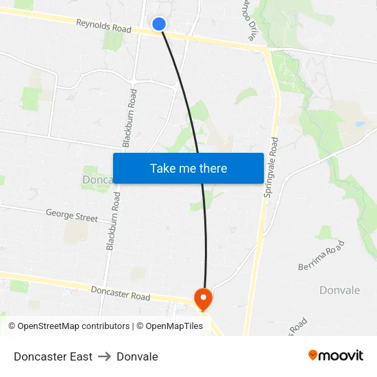 Doncaster East to Donvale map