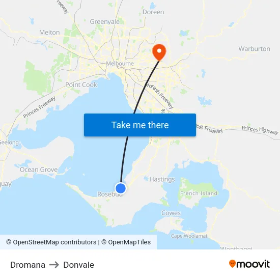 Dromana to Donvale map