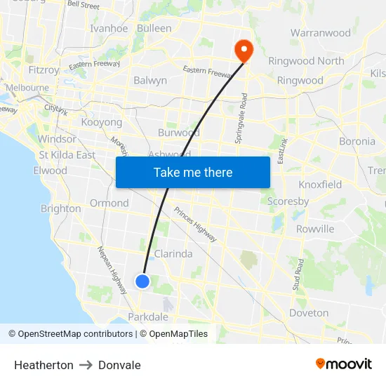 Heatherton to Donvale map
