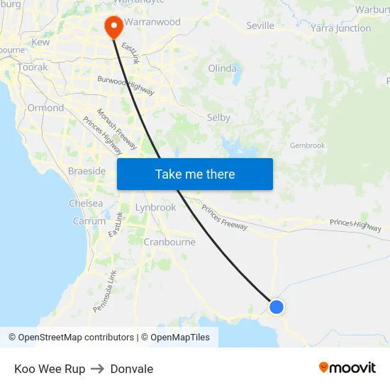 Koo Wee Rup to Donvale map