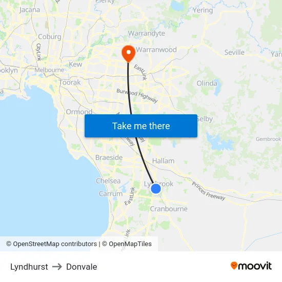 Lyndhurst to Donvale map
