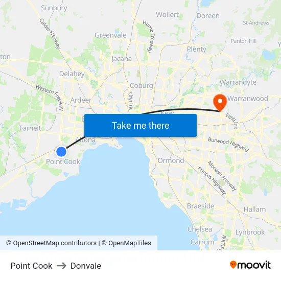 Point Cook to Donvale map