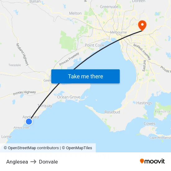 Anglesea to Donvale map