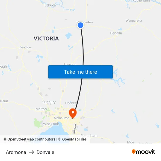 Ardmona to Donvale map