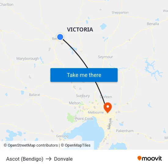 Ascot (Bendigo) to Donvale map