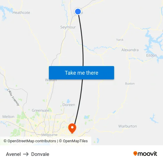 Avenel to Donvale map