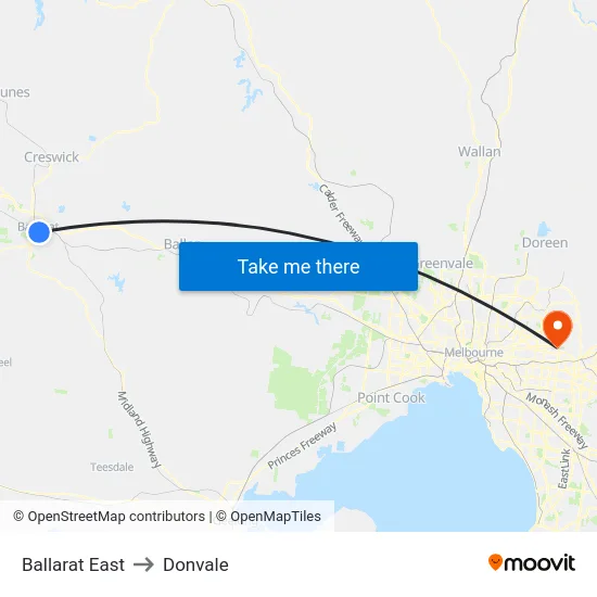 Ballarat East to Donvale map