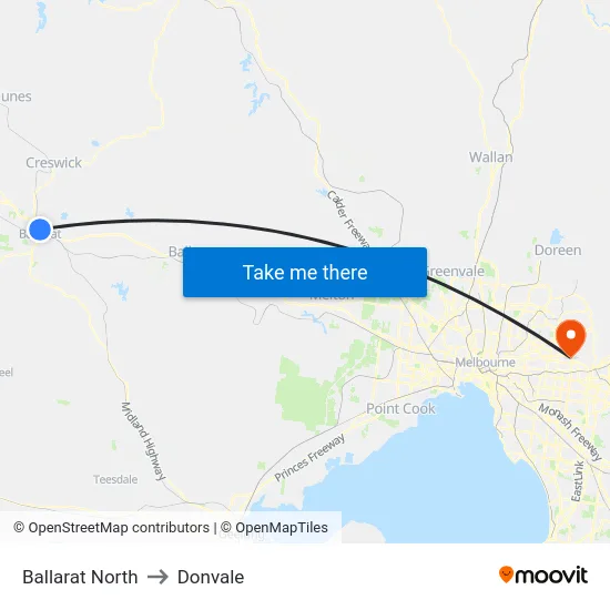 Ballarat North to Donvale map