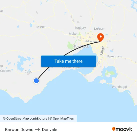 Barwon Downs to Donvale map