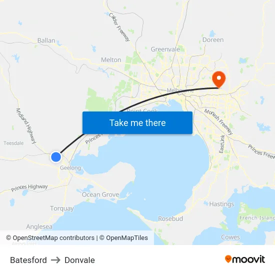Batesford to Donvale map