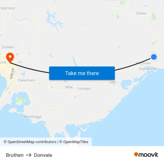 Bruthen to Donvale map