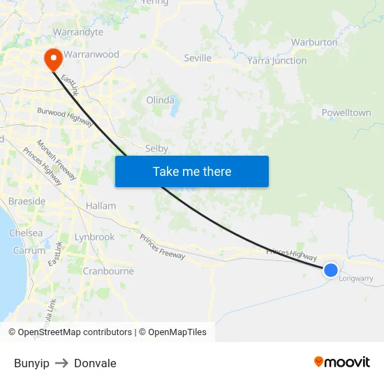 Bunyip to Donvale map