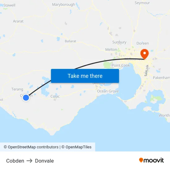 Cobden to Donvale map