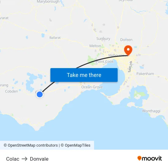 Colac to Donvale map