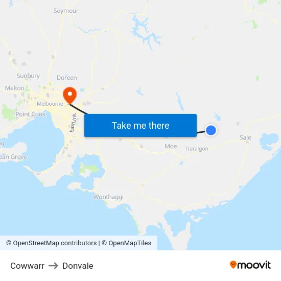 Cowwarr to Donvale map