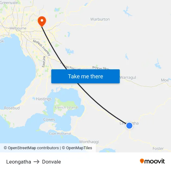 Leongatha to Donvale map