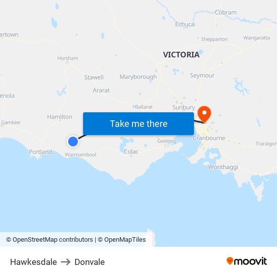 Hawkesdale to Donvale map