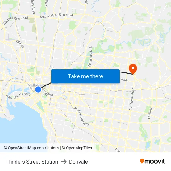 Flinders Street Station to Donvale map