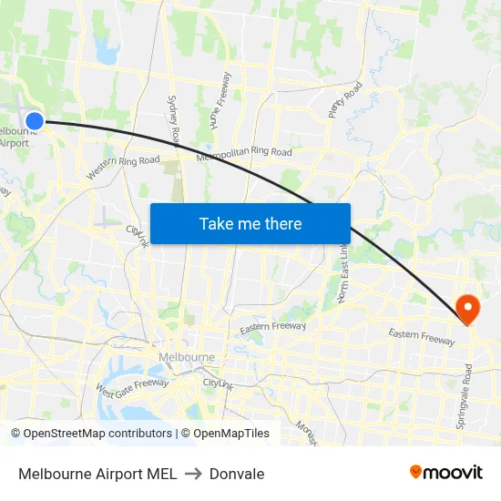 Melbourne Airport MEL to Donvale map