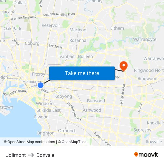 Jolimont to Donvale map