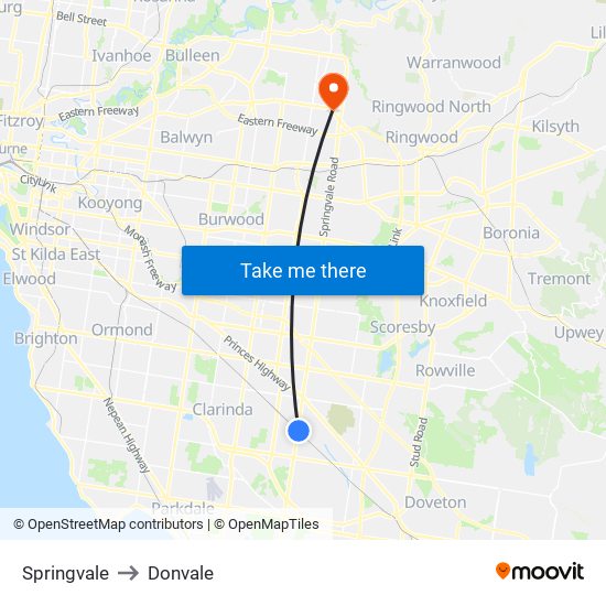 Springvale to Donvale map
