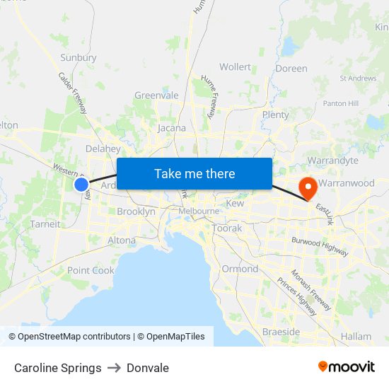 Caroline Springs to Donvale map