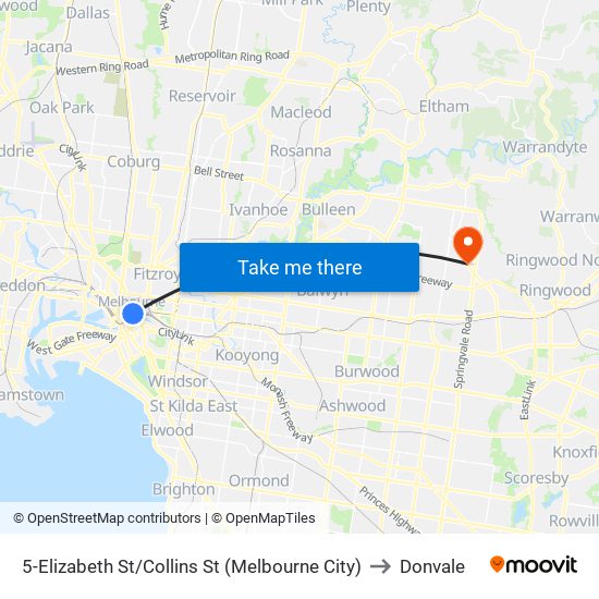 5-Elizabeth St/Collins St (Melbourne City) to Donvale map