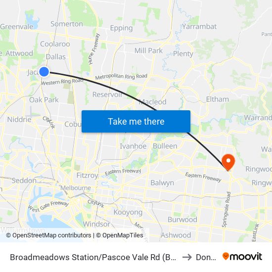 Broadmeadows Station/Pascoe Vale Rd (Broadmeadows) to Donvale map