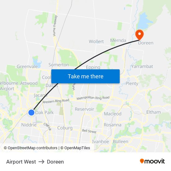 Airport West to Doreen map