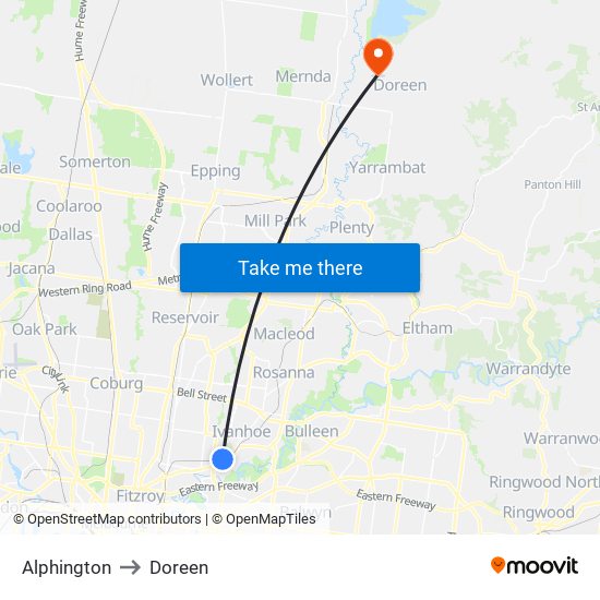 Alphington to Doreen map