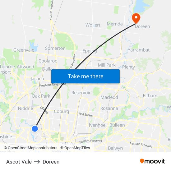 Ascot Vale to Doreen map