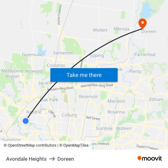 Avondale Heights to Doreen map