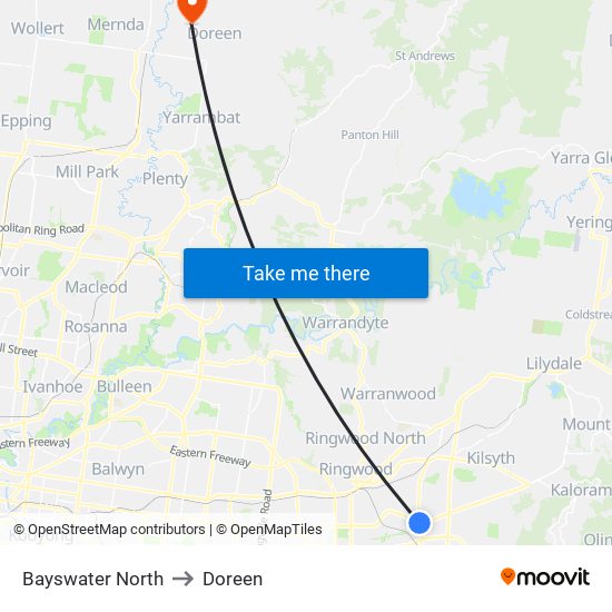 Bayswater North to Doreen map