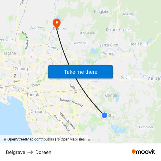 Belgrave to Doreen map