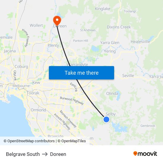 Belgrave South to Doreen map