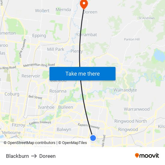 Blackburn to Doreen map