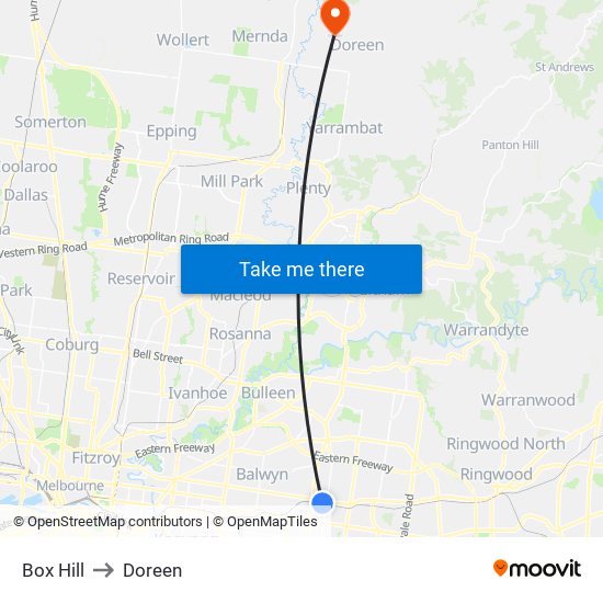 Box Hill to Doreen map