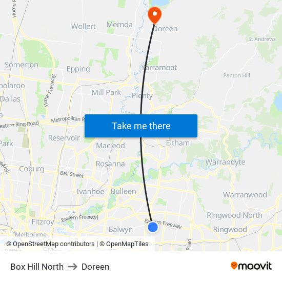 Box Hill North to Doreen map