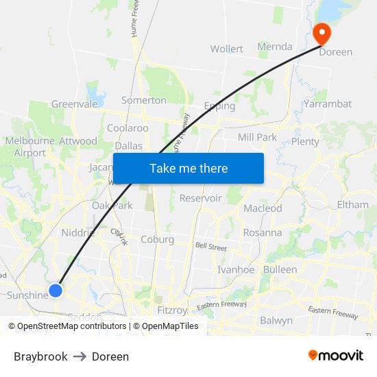 Braybrook to Doreen map