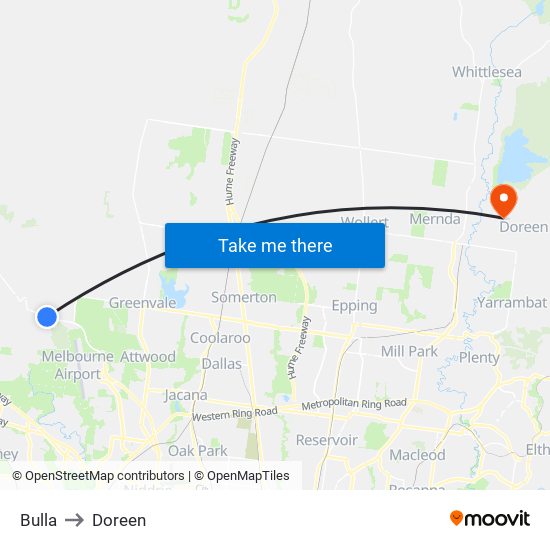 Bulla to Doreen map