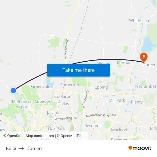 Bulla to Doreen map