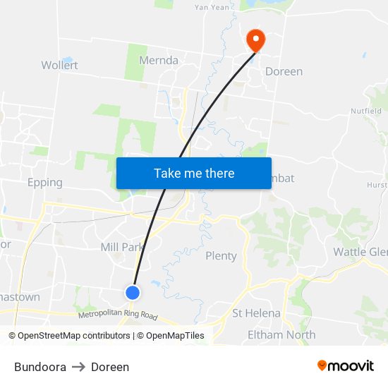 Bundoora to Doreen map