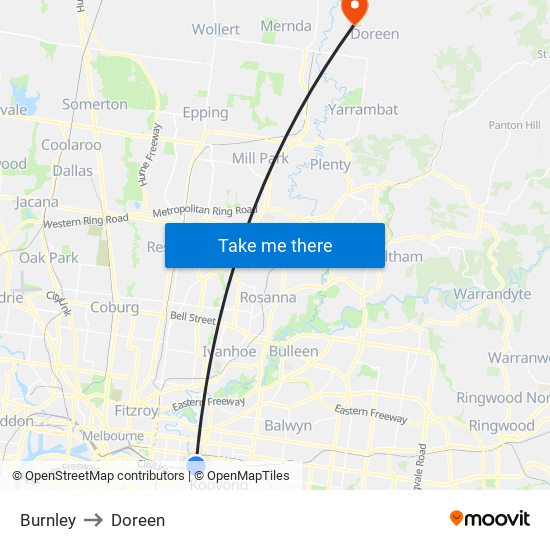 Burnley to Doreen map