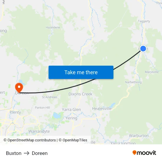 Buxton to Doreen map