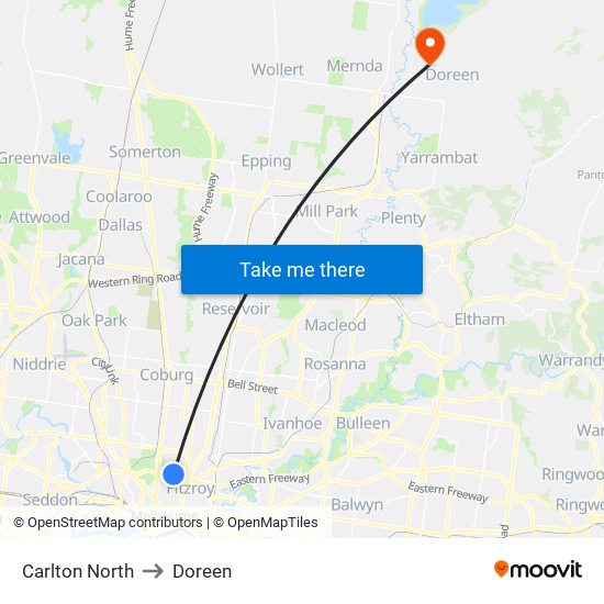 Carlton North to Doreen map