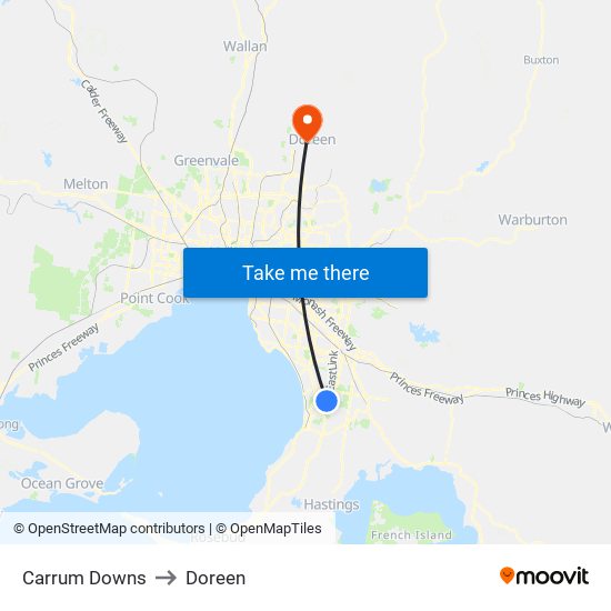 Carrum Downs to Doreen map