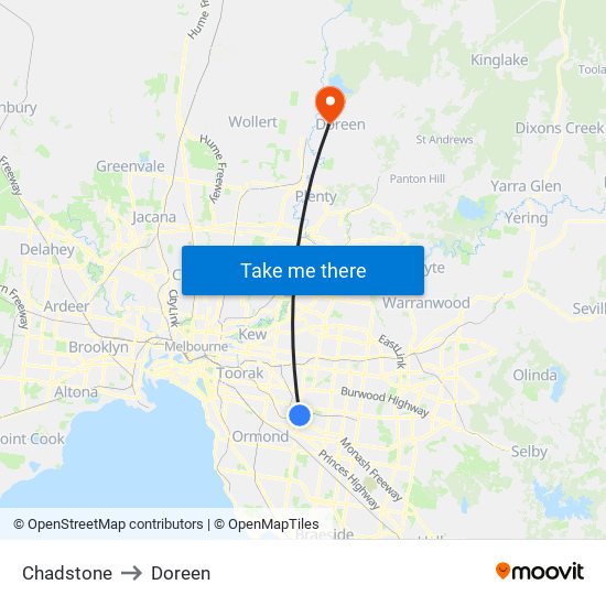 Chadstone to Doreen map